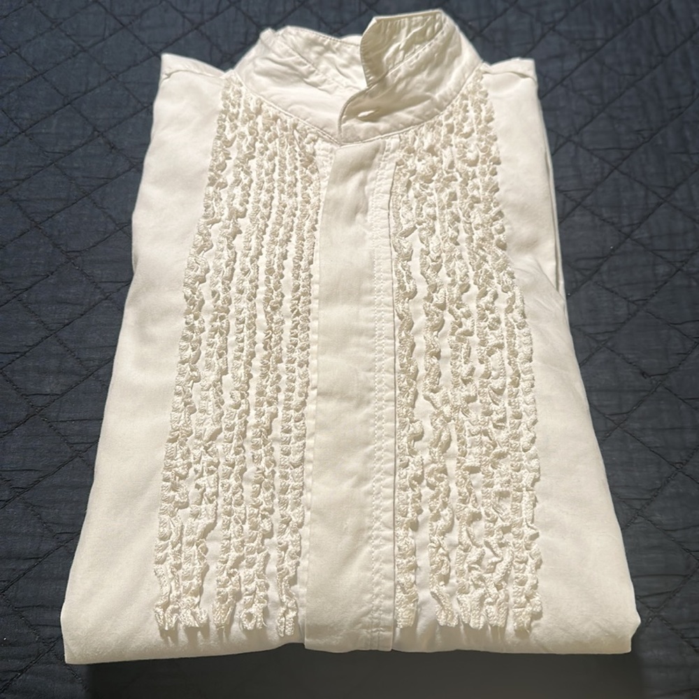 DIESEL | frilly wing collar pleated button down shirt, size medium